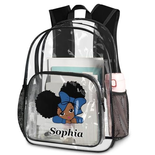 Personalized-Clear-Backpack with Name Custom-PVC-Clear-Bookbag Customized Text Heavy Duty Transparent Backpack,Cute Style,L
