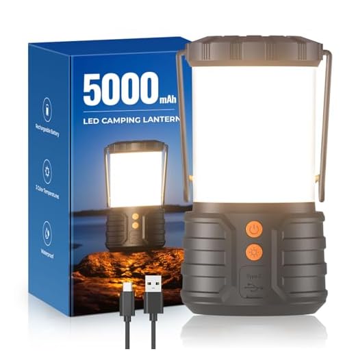 Lanterne de camping, batterie rechargeable de 5000 mAh, lumières d'urgence pour pannes de courant, 3 couleurs, étanche IPX4, lampe de poche portable pour la maison ou la randonnée en ouragan, 1 lot