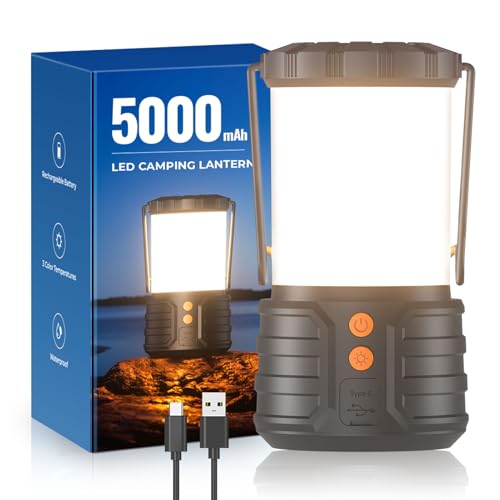 Camping Lantern,5000mAh Rechargeable Battery Emergency Lights for Power Outages,3 Colors,IPX4 Waterproof Portable Led Camping Tent Light for Home Indoor or Outdoor,1 Pack by PopoIron - Used condition - CA$24.69