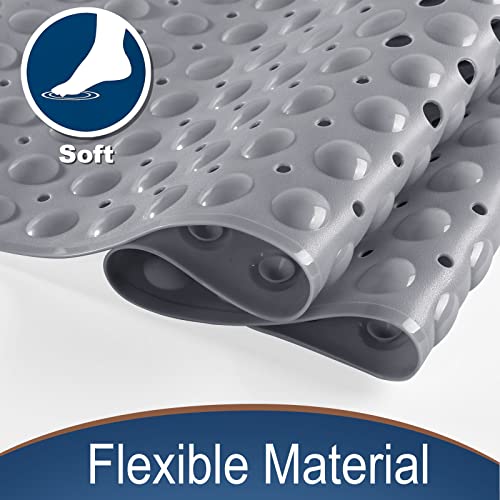 Yimobra Original Bath Tub Shower Mat Extra Long 16 X 40 Inches, Non-Slip With Drain Holes, Suction Cups, Machine Washable, Phthalate Free, Latex Free, Bpa Free, Bathroom Mats, Gray #TOP3