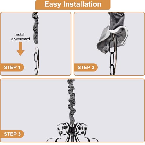 Image of Chandelier Cord Cover Gray 2 Pack with Touch Fasteners,39.37inches Brushed Polyester Fabric Chain Sleeve for TV Cord Cover Decorative Wire Hider Easy Install Convenient for Wire Management