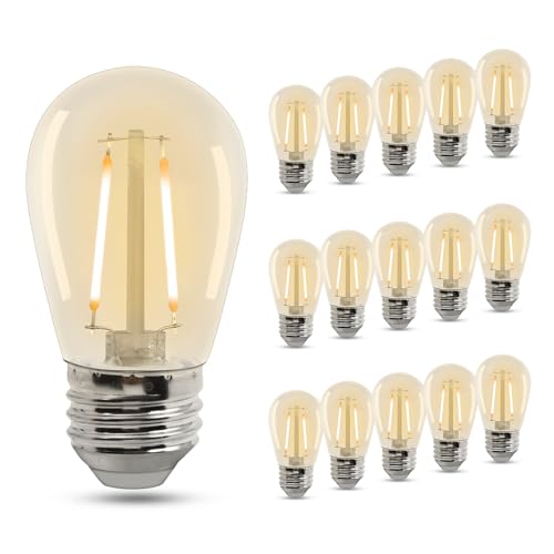 BESLAM S14 LED Ampoules à filament 2W, Ampoule Edison plastique Blanc Chaud 2200K E27 120LM, équivalente à 40W, pour remplacement d'ampoule de guirlande lumineuse extérieure étanche, 15 pièces