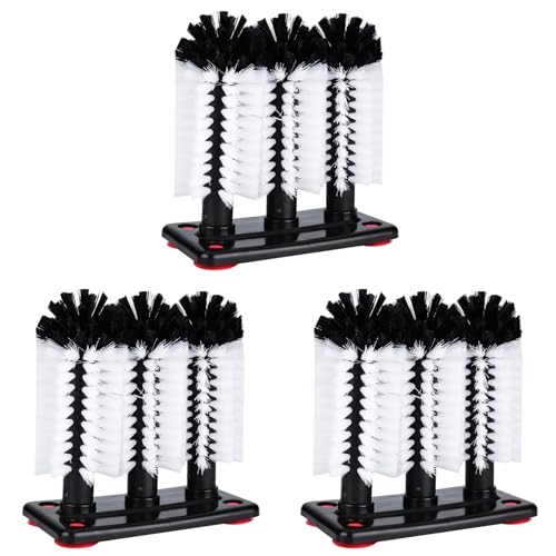 Glass Cups Washer,3Pcs 3 Brushes Glass Cup Washer with Suction Cup Base Water Bottle Cleaning Brush for Cocktail Wine Water Glasses Long Leg Cup Beer Cup Red Wine Glass