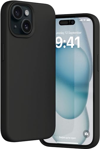 Image of Vaku Luxos Silicone Back Cover Case For iPhone 15 Plus Shockproof Anti Scratch Slim Fit Protective Design Military-Grade Protection Support Mag-Safe Wireless Magnetic Charging-Black