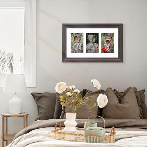 Image of DUENPY 8x14 Picture Frame 4x6 Collage Picture Frame Displays Three 4x6 inch Photos or 8x14 (Without Mat) Wall Decor or Tabletop Walnut