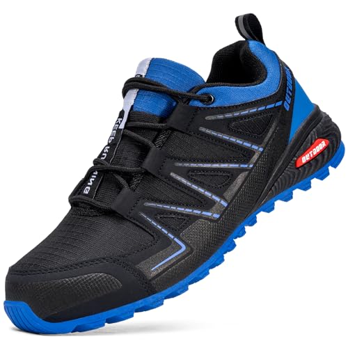 Image of Mens Trail Running Shoes Hiking Running Sneakers | Non Slip Outdoor Lightweight Breathable Walking Tennis Casual Comfortable Rubber Outsloe Lace Up Protective Upper