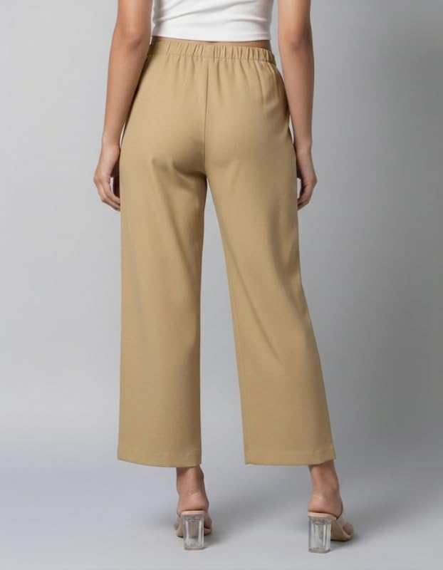Image of Moirai Pure Cotton Wide Leg Women Trouser Stylish Mid Rise Relaxed Straight Fit Loose Pants Casual Travel Office Formal Wear
