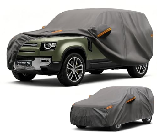 Kayme Heavy Duty SUV Car Cover Custom Fit for Land Rover Defender 110 2019-2026, Waterproof All Weather Outdoor Full Protection, UV Sun Rain Resistant with Zipper Door & Windproof Straps.