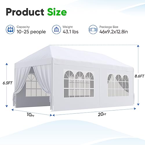 Quictent 10X20 Party Tent Outdoor Gazebo Wedding Canopy For Backyard With Removable Sidewalls & Elegant Church #TOP6