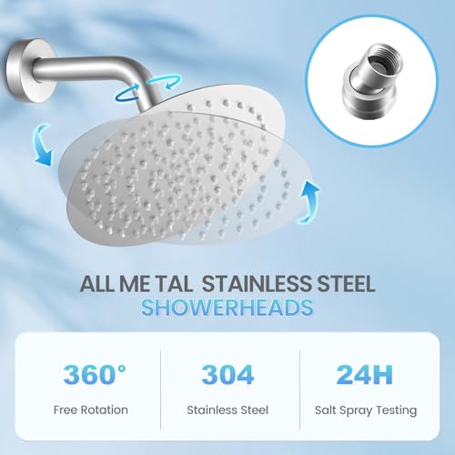 Brushed Nickel 8-Inch Rain Shower Head - Water-Saving Design - Image 4