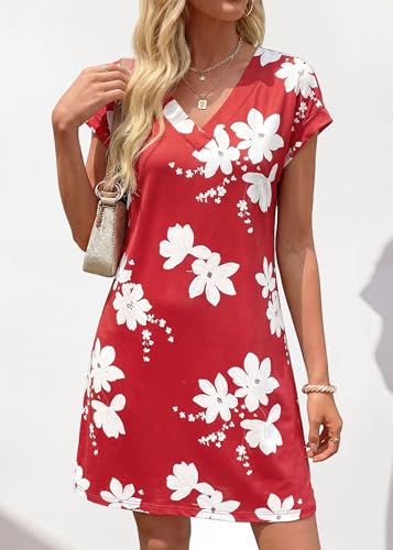 KIRUNDO Summer Dresses for Women 2026 Beach Sundress Spring Casual V Neck Boho Floral Vacation Outfits Cruise Resort Wear(Floral Red White, Large) — view 4