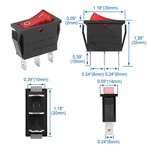 Baomain interruptor rocker snap-in on-off spst 250v 16a 125v 16a 3 terminais luz vermelha certificad
