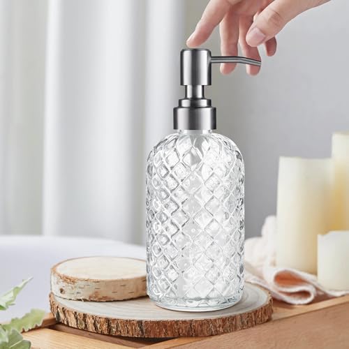 14 Oz Refillable Glass Soap Dispenser with Rust Proof Stainless Steel Pump, for Dispense Hand soap, Body wash, Lotion