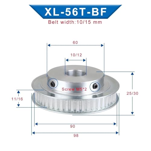 Poulie XL 56T en aluminium évite l'usure de courroie de distribution 15mm