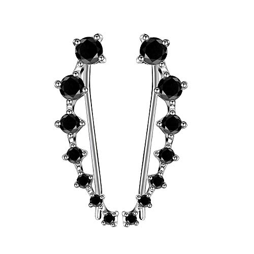 Black Diamond Climbers Cuff Wrap Cubic Zirconia 925 Sterling Silver Fashion Stud Crawler Pierced Sweep up Earrings for Women Girls 7 Crystal CZ Hypoallergenic for Sensitive Ears Gifts for Birthday Bff
