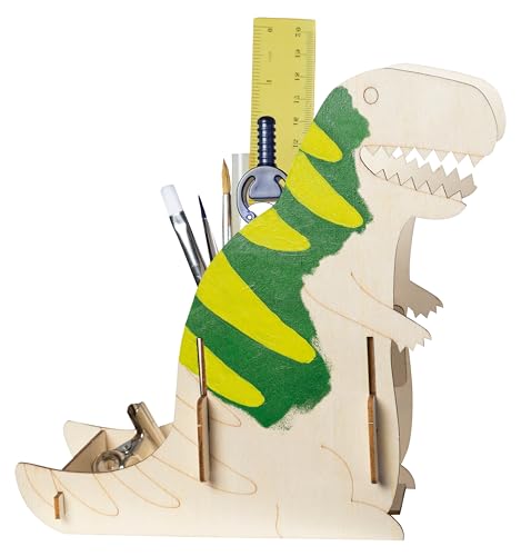 Pebaro 477/3 Holzbausatz Laser Cut Stiftehalter Dinosaurier, 3D Puzzle, Basteln mit Holz, Holzpuzzle, vorgestanzte Holzplatte, inkl. Schmirgelpapier, ausbrechen, zusammenstecken, fertig, Geschenkidee