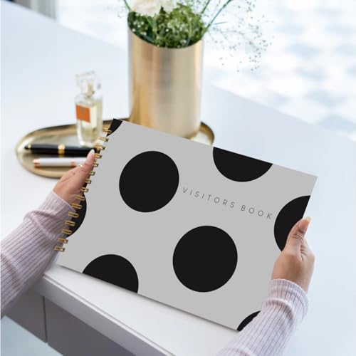 Image of Visitor Book - 8 x 12 Inches | Big Polka Dots Wire Bound Guest Register for Hotels, Offices, Exhibitions, Boutiques & Business Use | Medium Size Visitor Log Book for Reception & Front Desk
