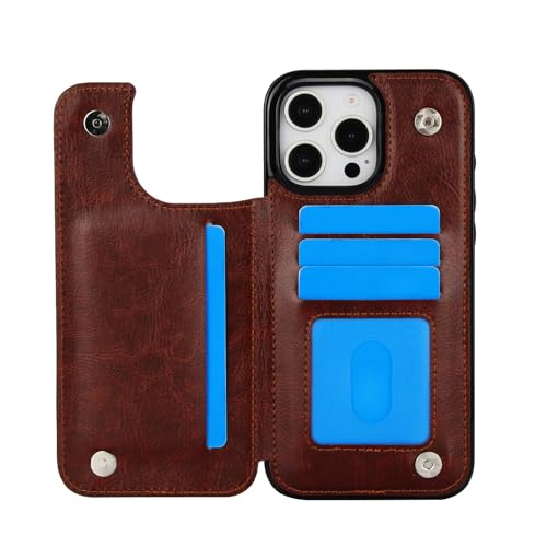for iPhone 16 Pro Max Case with Credit Card Holder,RFID Blocking,PU Premium Leather Double Magnetic Clasp Kickstand Heavy Duty Protective Cover.(Brown) Brown iPhone 16 Pro Max