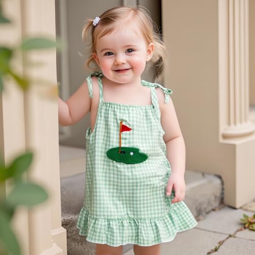 Toddler Summer Outfit Baby Girl Basketball/Baseball/Bow/Golf Embroidery Dress Sleeveless Sports Birthday Dresses3