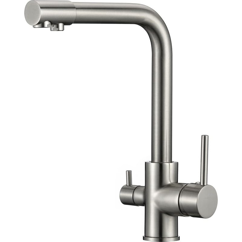 VALAZ Grifo Osmosis 3 Vías | Grifos Cocina Fregadero | Alta Presión, Monomando, Giratorio 360º, Ahorro de Agua | Instalación Fácil y Rápida | Latón, Acero Inoxidable, Acero Cepillado, Serie Nilo