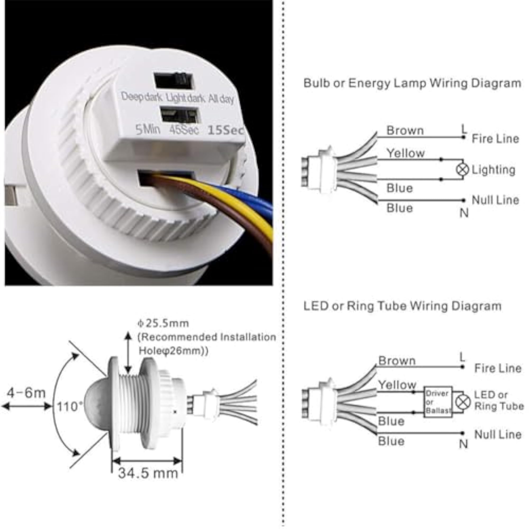 Mini PIR Motion Sensor Light Switch, Adjustable & Energy Efficient