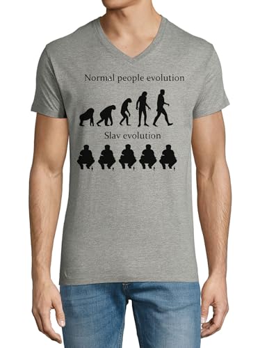 T-shirt col en V de qualité supérieure Slav Evolution coton gris XL
