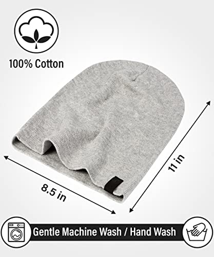 Revony Chemo Beanie Cap - Soft And Skin Friendly - 100% Cotton Light Heather Grey #TOP6