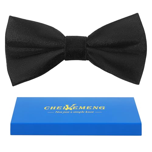 CHEIVEMENG Black Bow Ties for Boys Pre Tied Kids Bow Tie Adjustable Toddler Bowties for Wedding Party with Gift Box