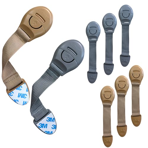 Image of KidDough Furniture Safety Locks for Kids - Pack of 4 Beige + 4 Grey Locks, Child Safety Locks for Drawers, Cabinets, Fridge, Cupboard Lock, Strong and Adhesive Safety Locks