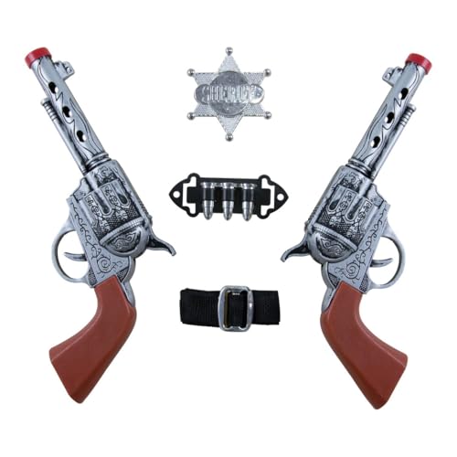 P'TIT CLOWN - 12442 - Set de Cow Boy, Sherif - Western Set - 2 Revolvers, Ceinture avec Balles et Etoile - Accessoire de Déguisement - Parfait pour Carnaval, Fêtes à...