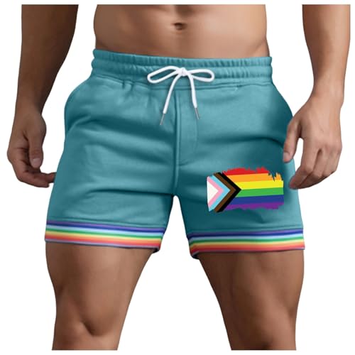 YOSUWOAI Pantalones cortos de entrenamiento para hombre con bolsillos, pantalones cortos de deporte con rayas arcoíris, informales, pantalones cortos de playa, pantalones cortos deportivos