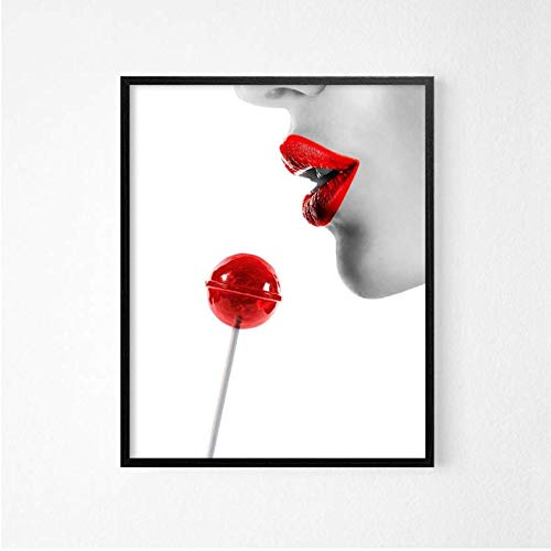 Toile Visage de Femme Lèvres Rouges pour salon moderne chic 50x70cm