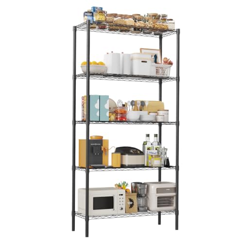 Image of 5-Tier Adjustable Garage Shelving Black Unit Heavy-Duty Metal Storage Rack