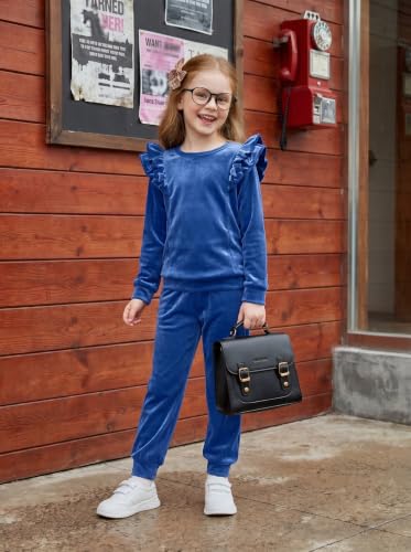Image of Arshiner Girls 2 Piece Outfits Velour Tracksuit Ruffle Sweatshirt Sweatpant | Cute Clothes, Sweatsuit, Long Sleeve Pullover, Fall Winter Clothing Sets, for 3-10 Years