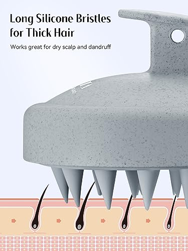 Image of HEETA Scalp Massager Hair Growth, Soft Silicone Scalp Scrubber Shampoo Brush for Exfoliation, Dandruff Removal & Head Massage Stress Relax, Wet & Dry Use for Thick, Thin Hair Care, Wheat Straw Grey