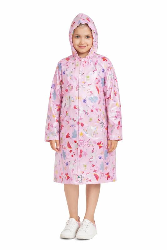 Image of Kids Waterproof PVC Raincoat with Hood & Sleeves | Lightweight, Portable Rain Wear for Boys & Girls | Button Closure with Storage Bag
