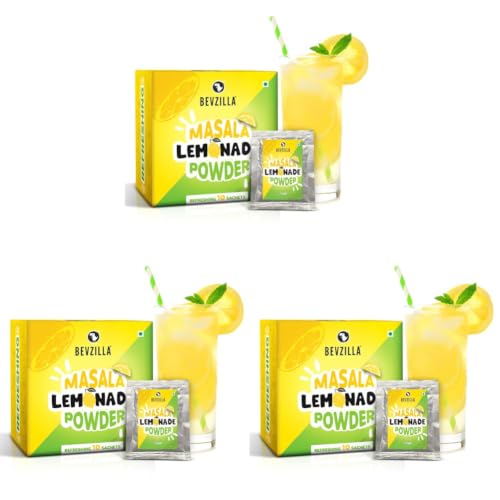Image of Bevzilla Masala Lemonade Infused with Vitamin C | Handcrafted Instant Drink Premix | Refreshing Lemon Summer Drink | Makes Upto 50 Glasses|25 * 10 Sachets | Easy to Carry (Pack of 3)