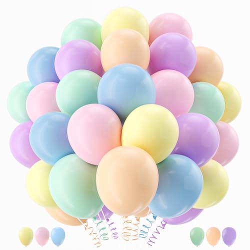 Image of 160 Pack Pastel Balloons 12 Inch Pastel Rainbow Multicolor Macaron Balloons for Party Baby Shower Gender Reveal Easter Decorations