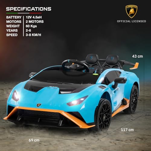 Image of Kawaii Kids Licensed Kids Rideon Car | Toyota Legender | Lamborghini | Manual Plus Remote Control | Lights and USB Music Player | Kids Age - 1-5 (Lamborghini, Blue)