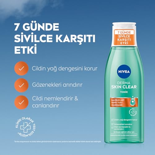 NIVEA Derma Skin Clear Anti Pickel Tonic 200 ml, Salicylsäure (BHA), Apraniamid, Fett- und Pickelneigung Haut, Porenreiniger… – Ansicht 3