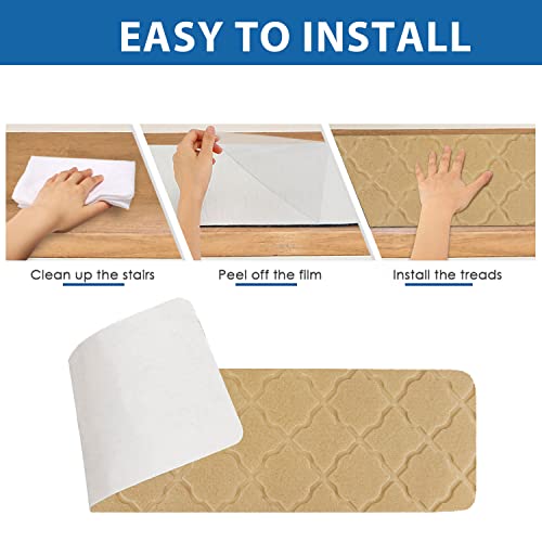 Stair Treads For Wooden Steps - Non Slip Stairs Carpet Tape Peel And Stick With Double Adhesive Tape Set Of 15, Self Adhesive Indoor Stair Runner Rugs Cover Mat, 8"X30" Beige #TOP4