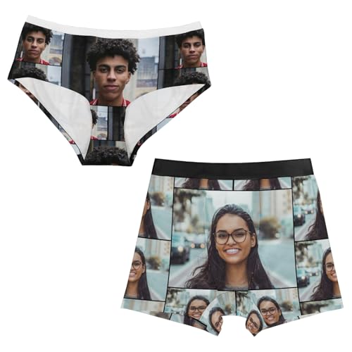 Custom Boxers Thong for Men Women Personalized Couples Matching Underwear with Face Funny Gifts for Valentines Day