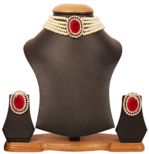 Touchstone Indian Bollywood Fine Studded Diamond Look Rhinestones Faux Pearls Designer Jewelry Choker Necklace in Gold Tone for Women.3