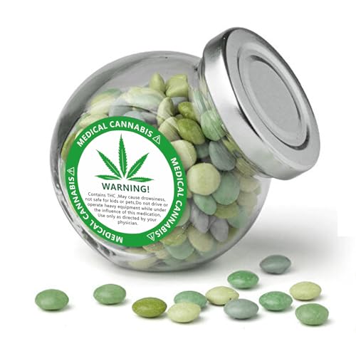 medizinische Cannabis-Warnetiketten, Generic Medical Use Weed Marijuana Round Paper Stickers 1 Rollen(500 Etiketten), können an Taschen, Fläschchen und anderen beliebten für Warnung und Indikat (Grün)