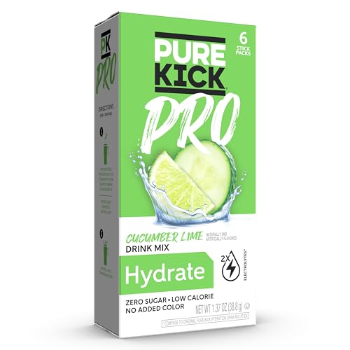 PURE KICK PRO Hydration Electrolyte Drink Mix, Cucumber Lime, Includes 1 Box with 6 Packets in Each Box