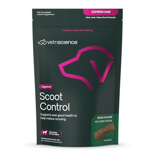 VetriScience Scoot Control Chews, Express Ease Fiber Supplement for Dogs, Pumpkin and Tree Larch Extract, Anal Gland Support, Firm Up Stools, Manage Diarrhea, Delicious Fiber Chews, Duck, 40 Count
