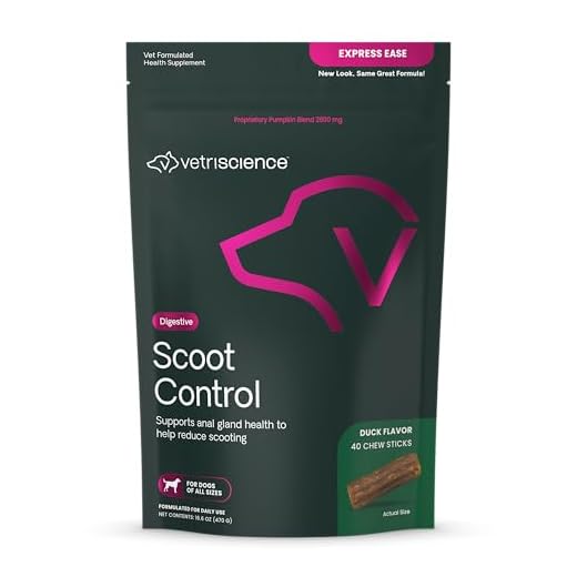 VetriScience Scoot Control Chews, Express Ease Fiber Supplement for Dogs, Pumpkin and Tree Larch Extract, Anal Gland Support, Firm Up Stools, Manage Diarrhea, Delicious Fiber Chews, Duck, 40 Count