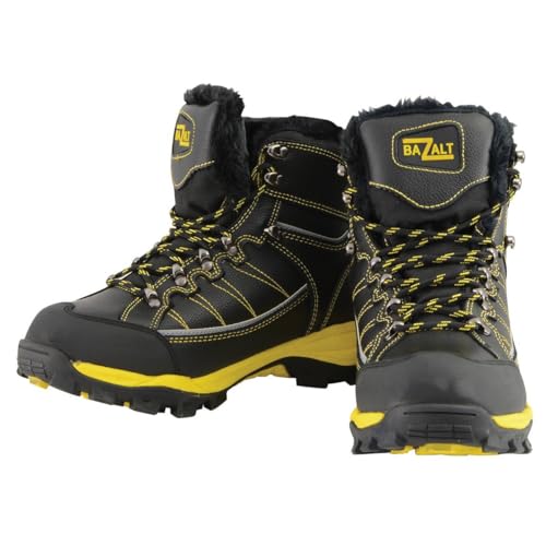 Image of Bazalt-Men's Black & Yellow Water & Frost Proof Leather Boots w /Faux Fur Lining-BLK /Yellow