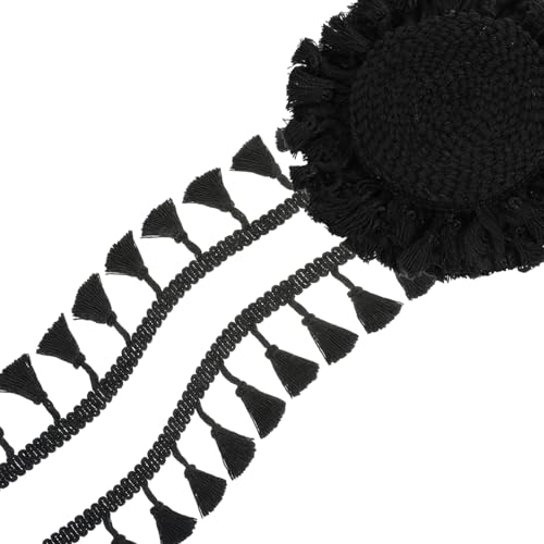 Black 10 Yards Tassel Trim, Mini Fringe Sewing Trim Embellishments Vintage Braid Curtain Tassels Sewing Trims for Home Hotel Curtain Pillow Blanket Lamp Shade Clothing DIY Crafts Decoration