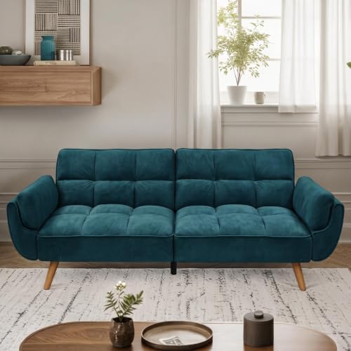 Trygoal Velvet Convertible Futon Couch Bed with Adjustable Backrest, Green